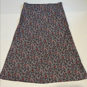 LOFT Midi skirt Pull On floral A/line Spring flowy skirt Gray & pink flutter hem